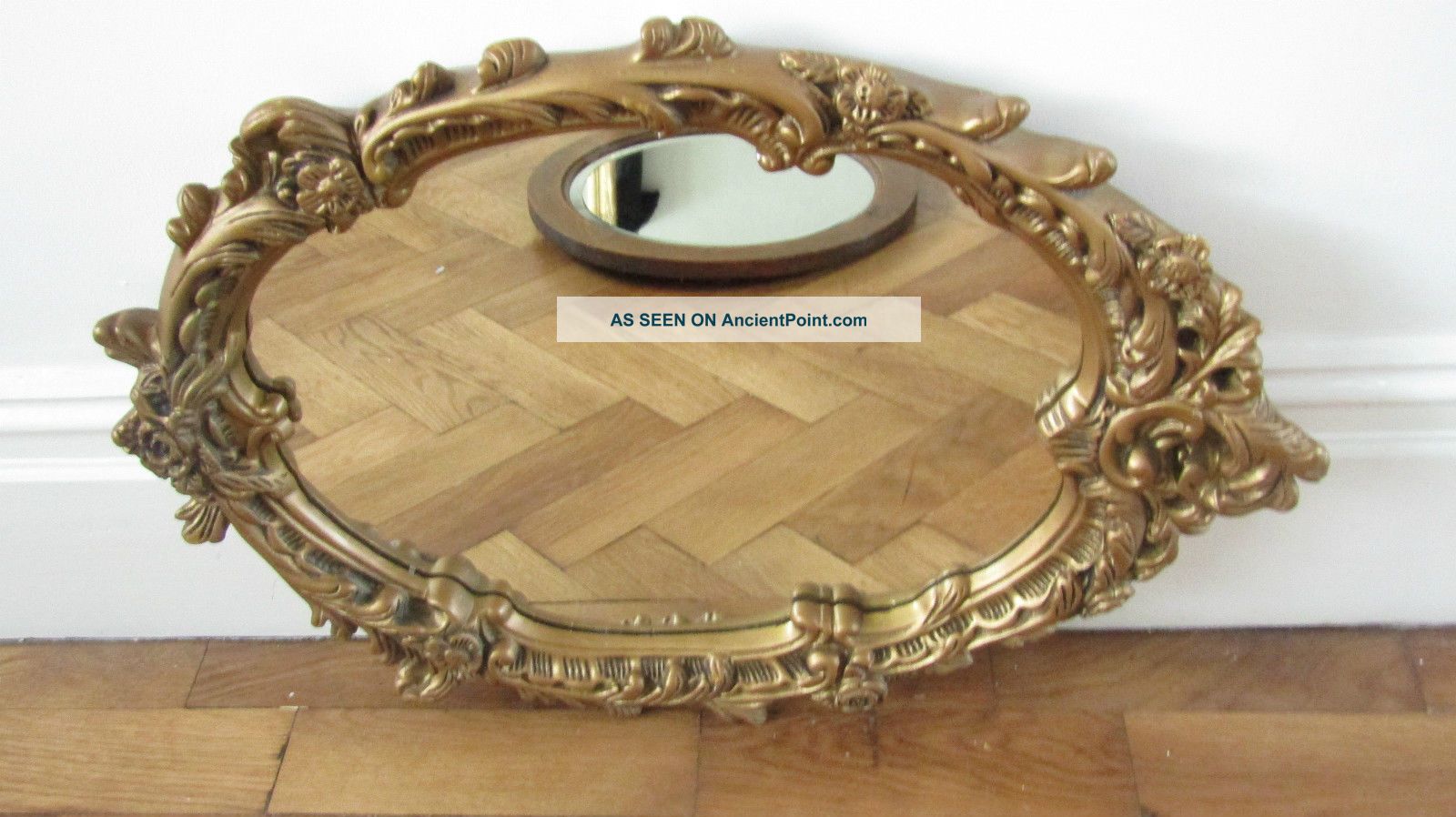 Vintage Quality Old Ornate Hall Mantal Wall Mirror With Heavy Oval Gold 20th Century photo