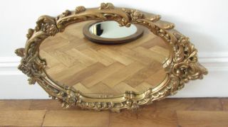 Vintage Quality Old Ornate Hall Mantal Wall Mirror With Heavy Oval Gold photo