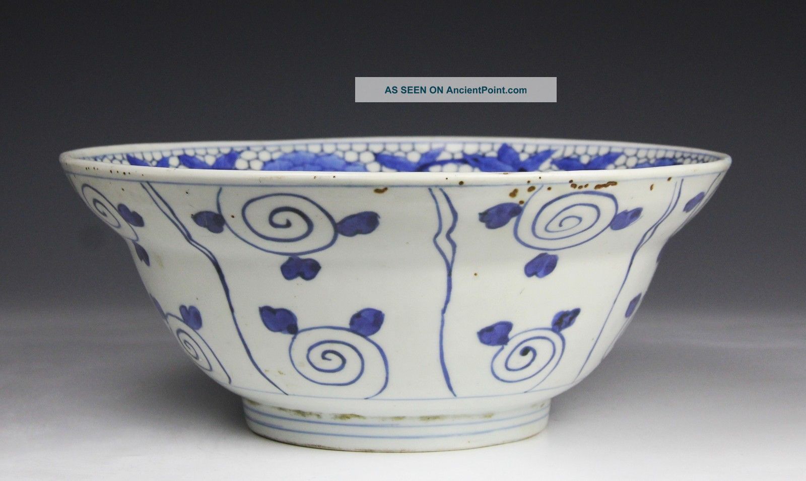 Large And Unusual Antique Japanese Blue,  White Porcelain Bowl - 18c Plates photo
