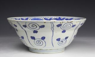 Large And Unusual Antique Japanese Blue,  White Porcelain Bowl - 18c photo
