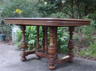 Antique Dining Table Library Desk Banquet Opens French Renaissance Solid Walnut photo