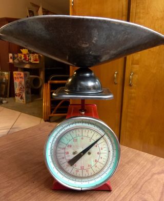 Vintage Counter Top Red - Finish Stamped Steel Scale W/weighted Stamped Steel Pan photo