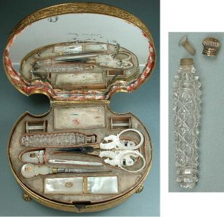 Rare Antique Child ' S Palais Royal Shell Shaped Sewing Box & Tools Circa 1810 - 20 photo