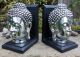Art Deco Wood Chrome Silver Bookends Thai Buddha Zen Bookend Statue Figurine Art Deco photo 1