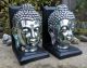 Art Deco Wood Chrome Silver Bookends Thai Buddha Zen Bookend Statue Figurine Art Deco photo 2