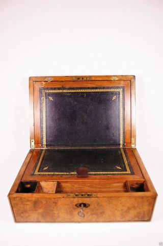 Antique Victorian Campaign Walnut And Brass Writing Slope Box.  1860 ' S photo