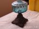 Oil Lamp Cast Iron Base And Blue Glass Font Lamps photo 1