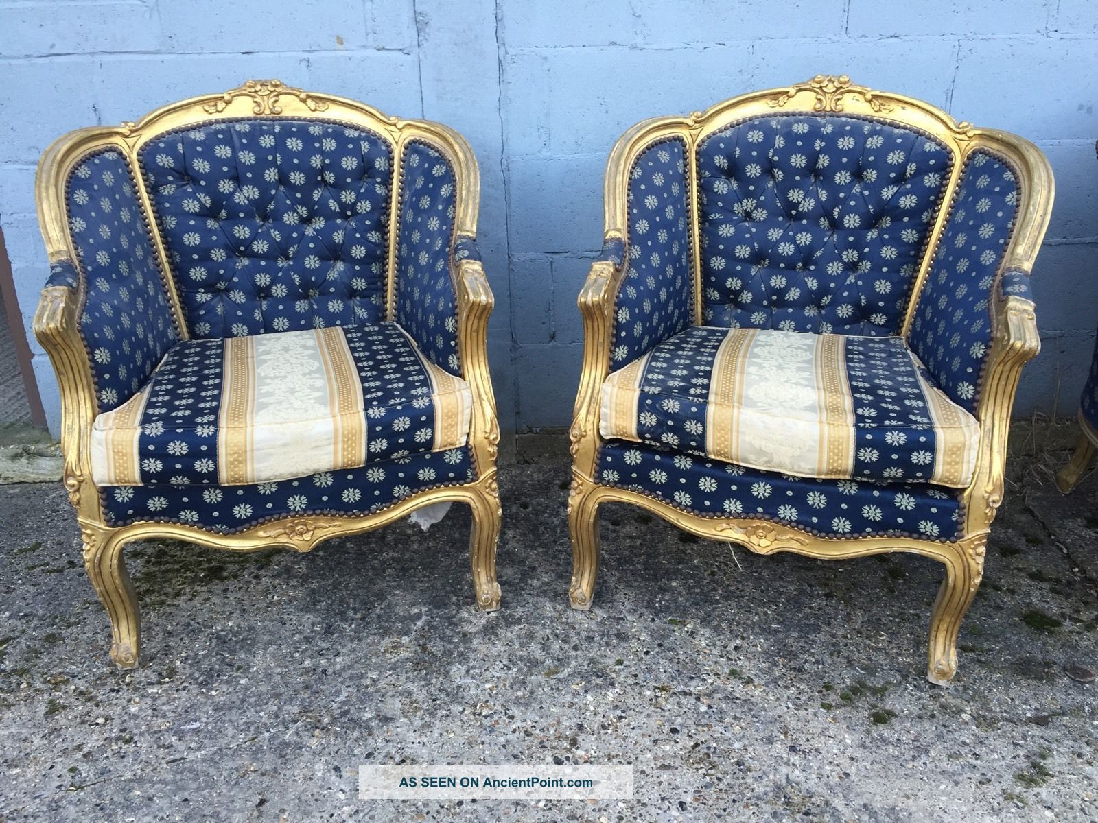 , Pair,  French,  Louis Xv Chairs,  Antique/vintage,  Button Back 1900-1950 photo