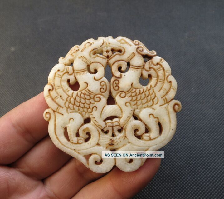 Old China White Jade Hand - Carved Phoenix Statue Pendant P63 Necklaces & Pendants photo