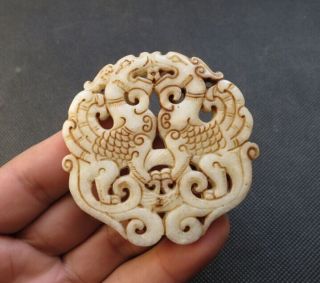 Old China White Jade Hand - Carved Phoenix Statue Pendant P63 photo