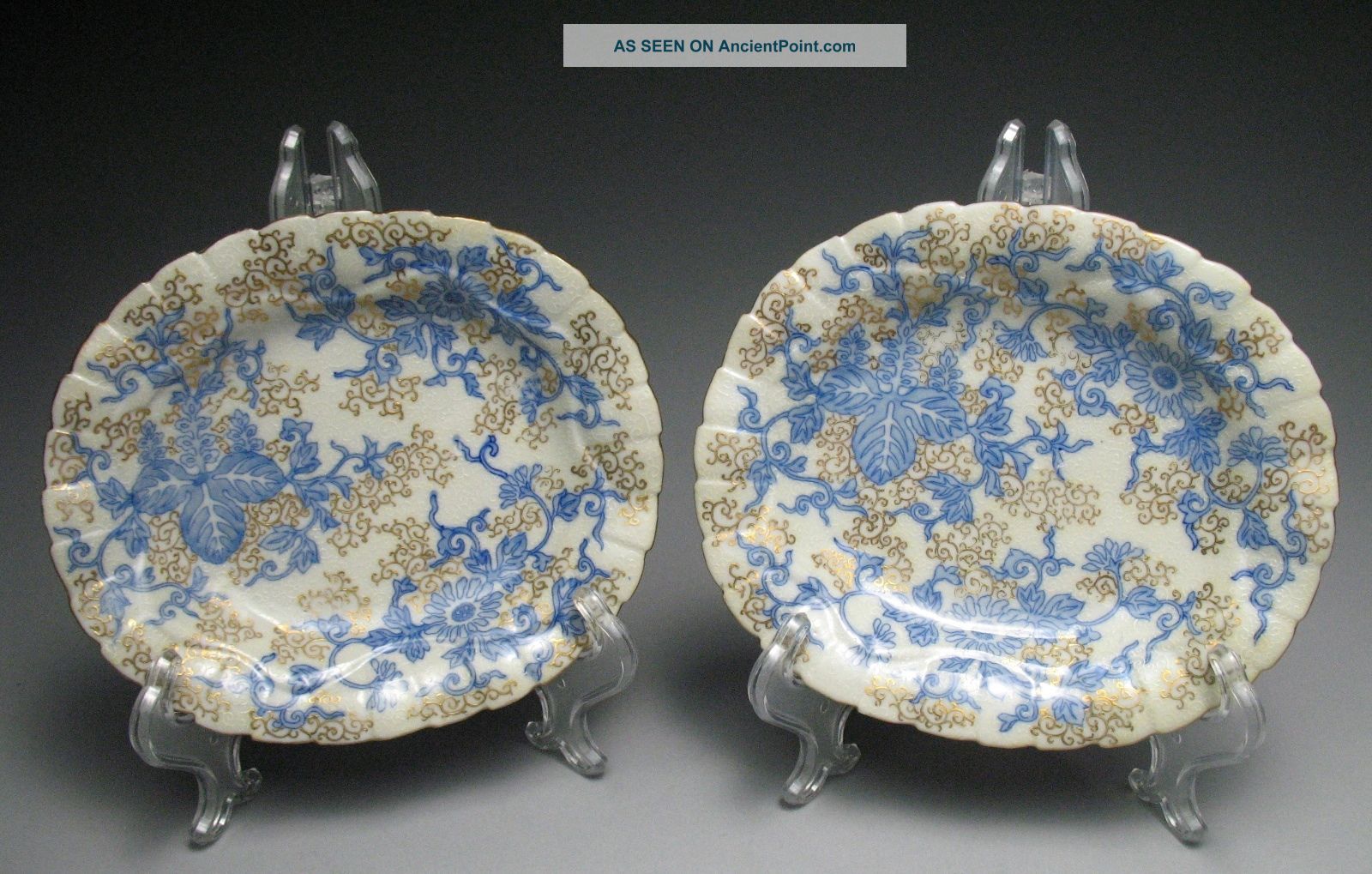 2 Unusual Satsuma Raised & Gold Enameled Japanese Porcelain Trays Plates photo