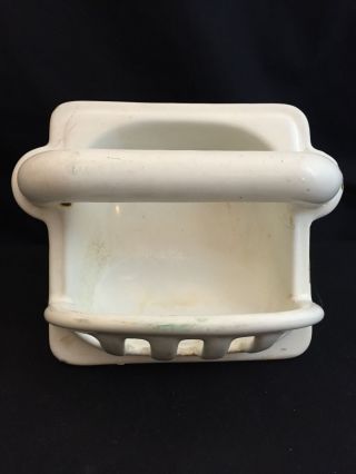 Vintage Cast Iron Soap Dish Enamel Porcelain Recessed Wall Mount White Salvage photo