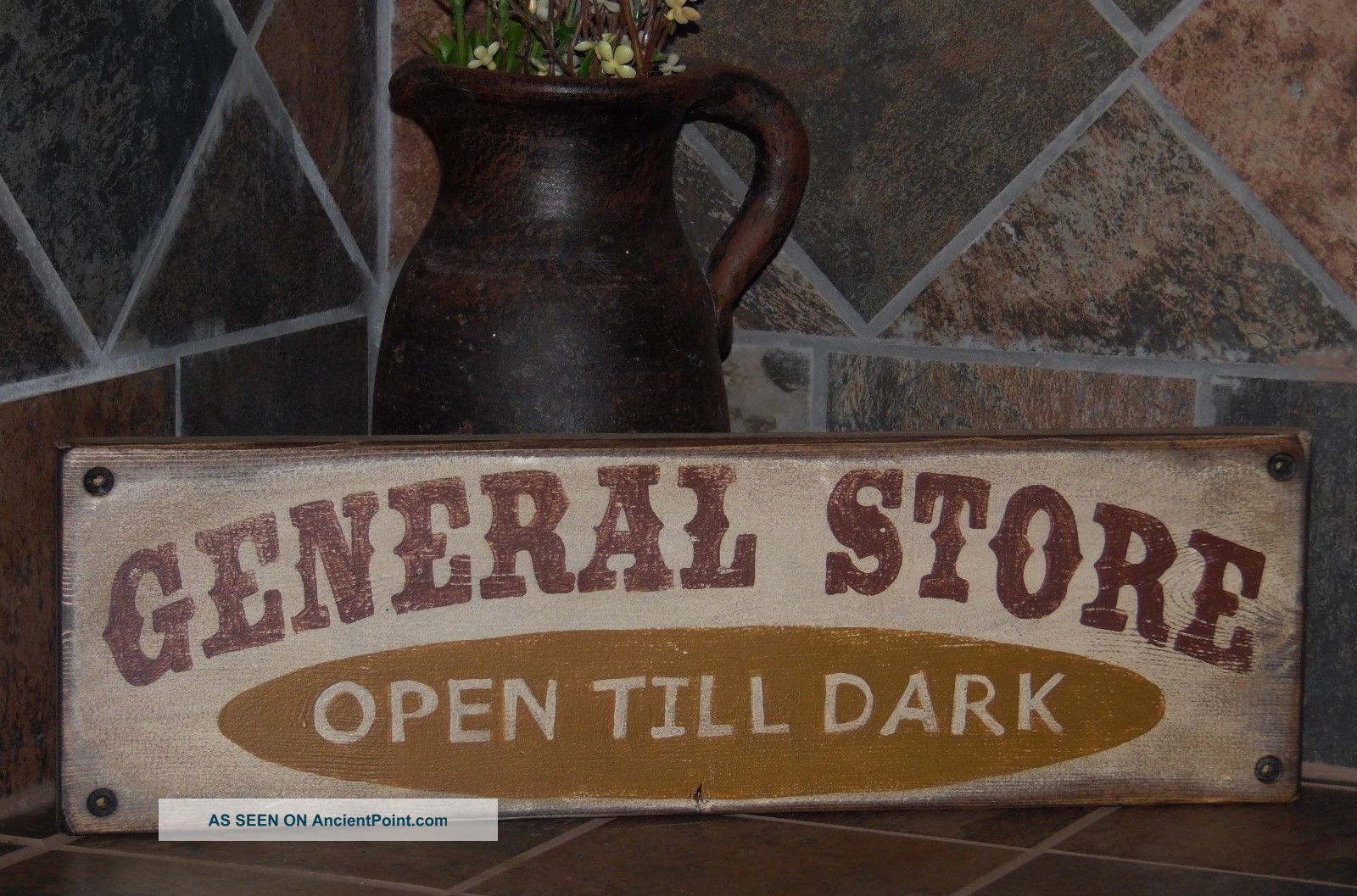 Primitive General Store Open Till Dusk Wood Sign Hand Painted Rustic Sign Primitives photo