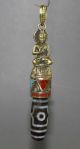 Ancient Chinese Tibet Copper Buddha Inlaid Dzi Bead Pendant Necklaces & Pendants photo 9