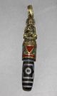 Ancient Chinese Tibet Copper Buddha Inlaid Dzi Bead Pendant Necklaces & Pendants photo 1