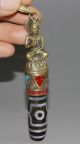 Ancient Chinese Tibet Copper Buddha Inlaid Dzi Bead Pendant Necklaces & Pendants photo 6