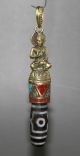 Ancient Chinese Tibet Copper Buddha Inlaid Dzi Bead Pendant Necklaces & Pendants photo 8