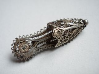 Antique Ottoman Silver Wedding Rare Hair Pin Filigree Brooch Slipper photo