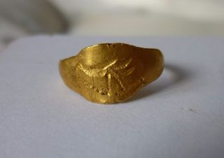 Roman Gold Childs Engraved Peacock Ring 1st - 2nd Century A.  D Very Rare Find photo