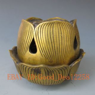 China Vintage Brass Handwork Lotus Incense Burner photo