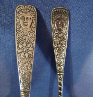 2 Antique Silverplate Assyrian Head C1886 Spoon & Knife Spread Rogers & Bros photo