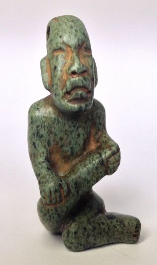 Contemporary Olmec Figurine Pendant,  On Green Serpentine Stone photo
