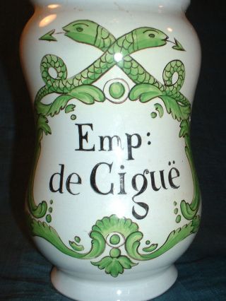Vintage Pharmacy Drugstore Apothecary Jar Pot France Handpainted Caduceus Snakes photo