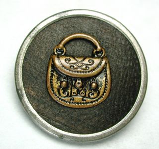 Antique Wood Back Button Satchel Or Bag Purse Large Size Charming photo