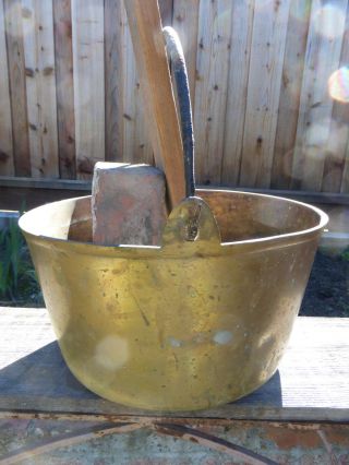 Antique Bell Metal Bronze Cauldron Military ? Large Hearth Ware Cooking Vessel photo
