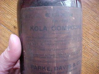 1919 Empty Parke Davis Elixir 1906 Medicine Bottle Kola Nut Compound Cocaine photo