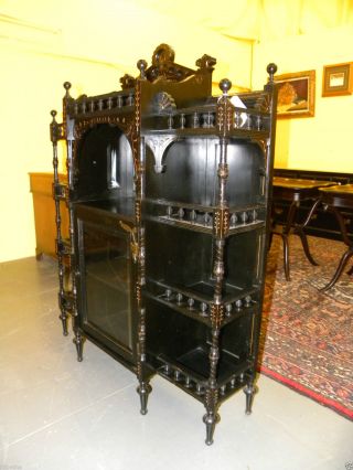 Antique Victorian Ebonized Aesthetic Etagerie Curio Cabinet Gothic Furniture photo
