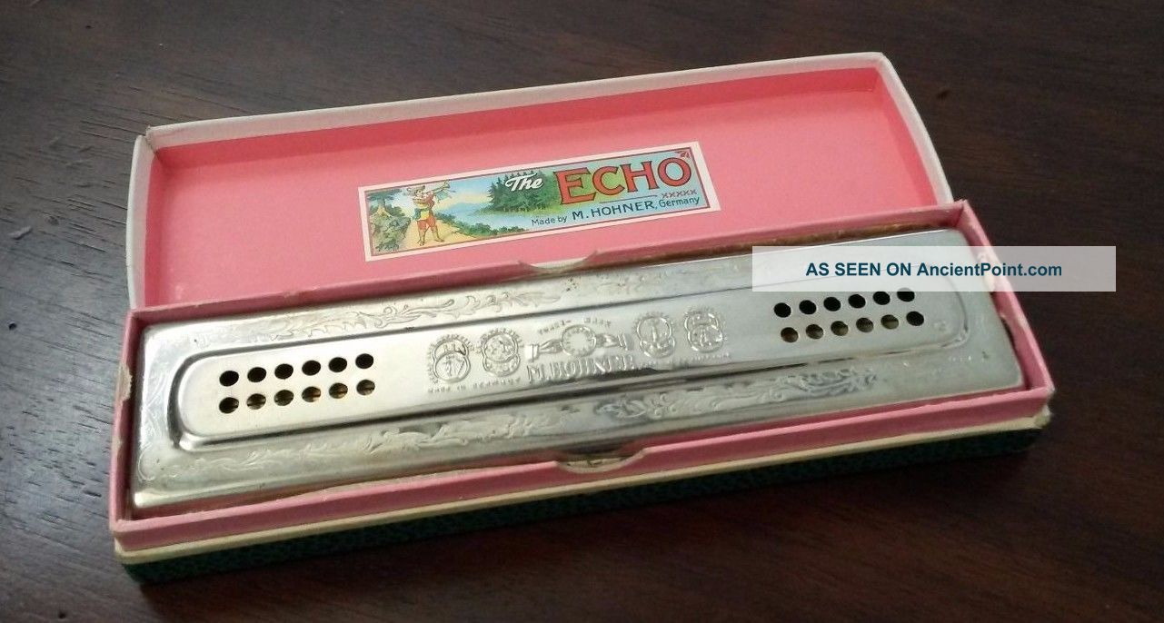 Vintage Harmonica The Echo Harp M.  Hohner,  Germany Metal Reeds W/ Orig.  Box Other Antique Instruments photo