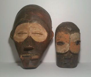 Vintage Carved Wood Painted African Style Tribal Cerimonial Masks Old Folk Art photo