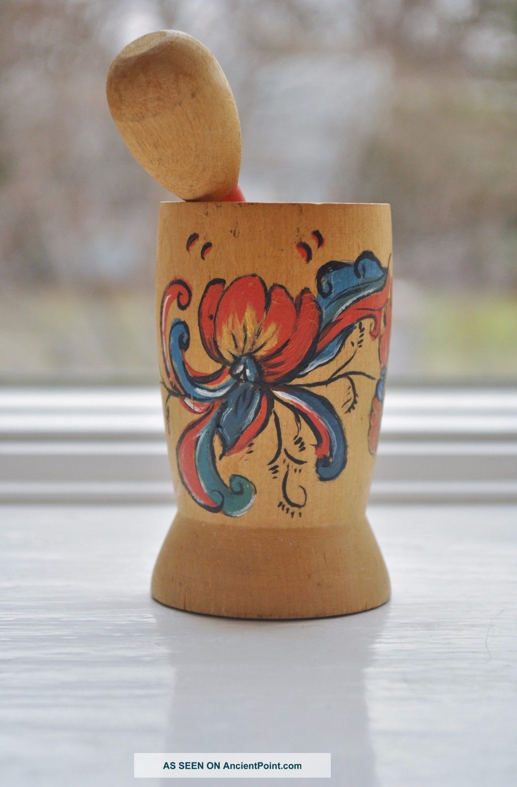 Swedish Folk Art Mortar And Pestle Hand Carved Other Antique Woodenware photo