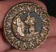2 Antique Victorian Figural Button Dwarf Gnome Eskimo Die Cut Brass Man In Moon Buttons photo 1