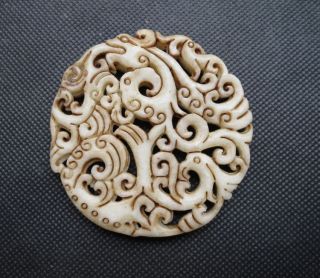 Old China White Jade Hand - Carved Dragon And Phoenix Statue Pendant P73 photo