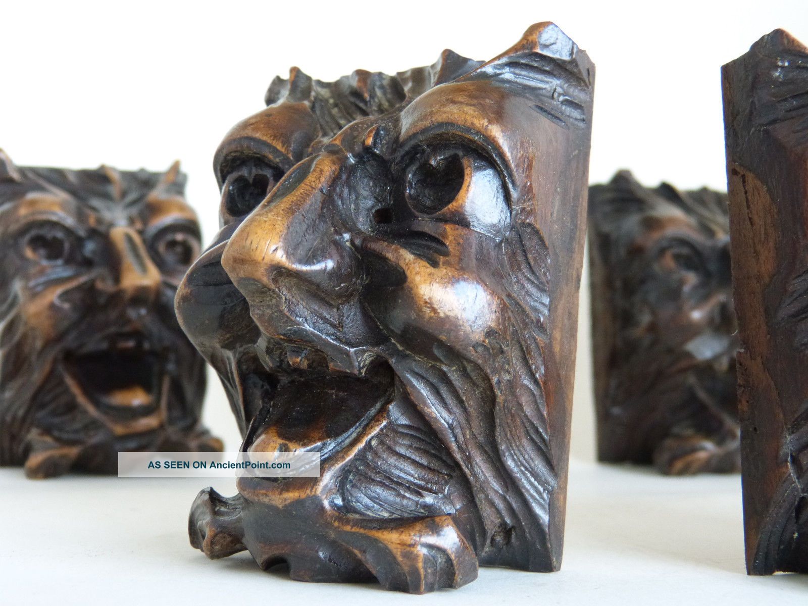 5 French Wood Carved Gothic Victorian Gargoyle Griffin Demon Devil Pediment Old Carved Figures photo