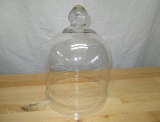 Antique Glass Dome Bell Jar Display Appears Hand Blown Ground Edge 13 