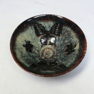 A914: Chinese Pottery Ware Tea Bowl Tenmoku - Chawan With Butterfly Design. photo