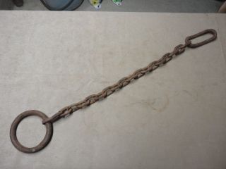 Vintage Hand Forged Blacksmith Chain Ring & Long Link ' An ' Decorative Primitive photo