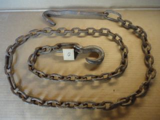 Vintage Hand Forged Blacksmith Made 8 1/2 Ft Chain & Hooks Logging Log Tool ' G ' photo