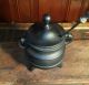 Antique Cast Iron Fire Starter Cauldron Smudge Pot Footed Kettle & Pumice Wand Hearth Ware photo 2