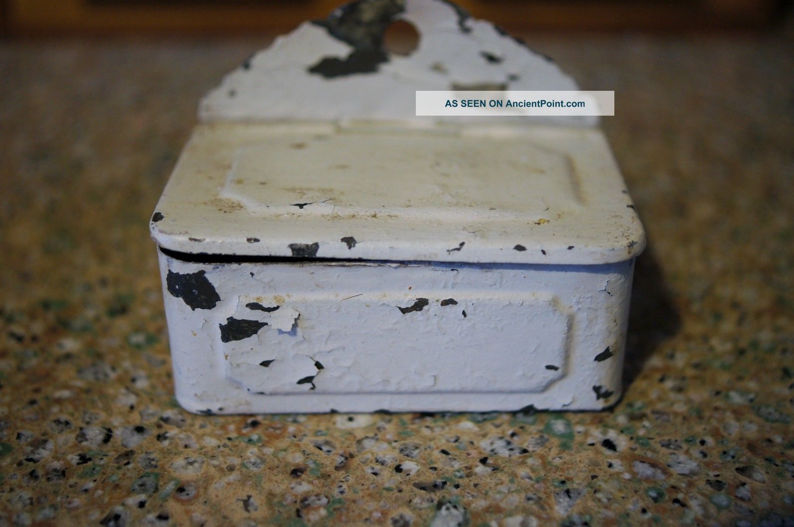 Antique Small Wall Hanging Painted Tin Metal Match Safe Miniature Primitives photo
