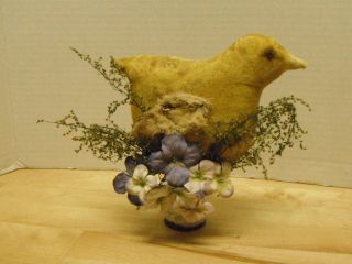 Primitive Spring Chick On Wood Spool For Spring Decor photo
