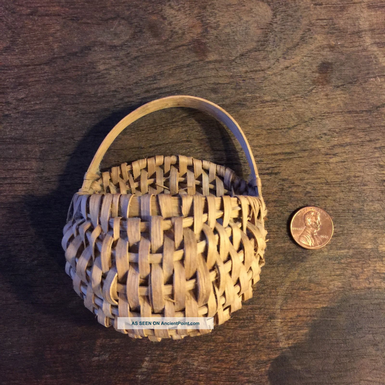 Rare Antique Miniature Hand Woven Split Oak Half Round Basket Primitives photo
