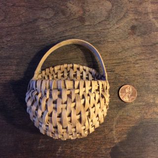 Rare Antique Miniature Hand Woven Split Oak Half Round Basket photo