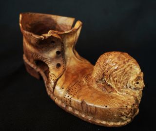 Rare Antique Handcarved Old Wood Boot Shoe Tramp Folk Art Primitive Vintage 1900 photo