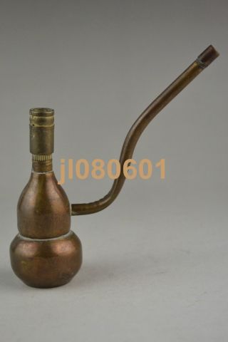 Collectible China Handwork Copper Carving Calabash Smoking Pipe photo