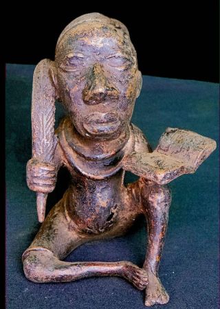 Tribal Bamum Bronze Scholar Figure Cameroon photo