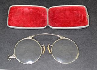 Eye Glass Pince Nez Folding Metal Case 12 K Gold Filled Antique photo